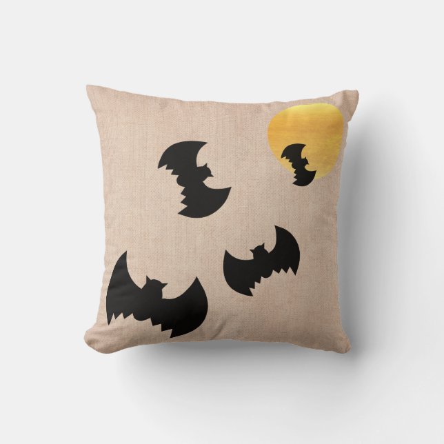 Fun Happy Halloween Trick or Treat Bats with Moon Throw Pillow (Front)