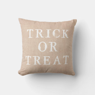 Fun Happy Halloween Trick or Treat Burlap Throw Pillow