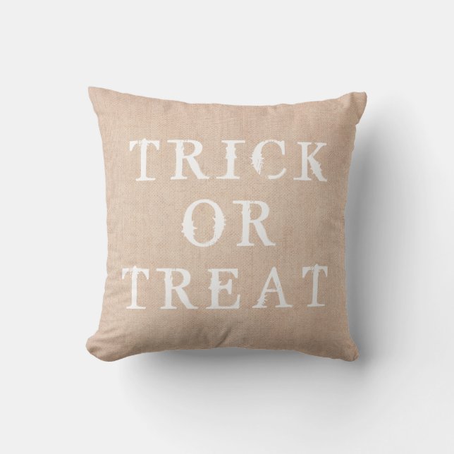 Fun Happy Halloween Trick or Treat Burlap Throw Pillow (Front)