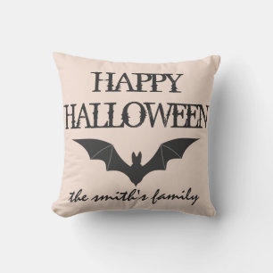 Fun Happy Halloween Trick or Treat with Bat Throw Pillow