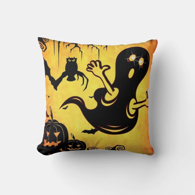 Fun Happy Halloween Trick or Treat with Spider Web Throw Pillow (Front)