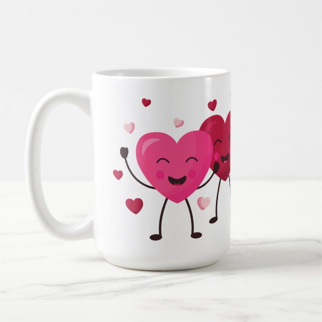 Fun Happy Hearts Pink And Red  Coffee Mug (Left)