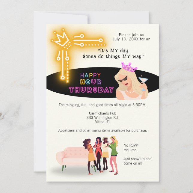 Fun Happy Hour Thursday Invite for Women  (Front)