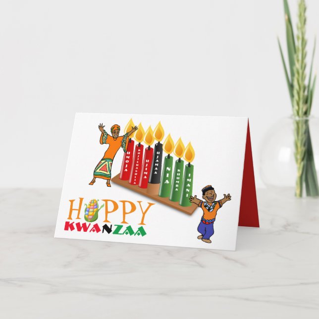 Fun Happy KWANZAA 7 Principles Personalized Holiday Card (Front)