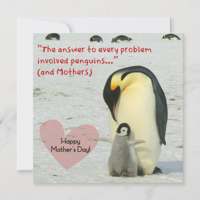 Fun Happy Mothers Day Penguin on Greeting Card (Front)