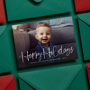 Fun happy script simple one photo holiday card