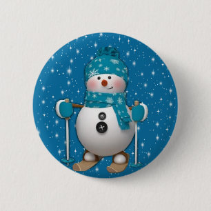 Fun Happy Skiing Snowman 2 Inch Round Button