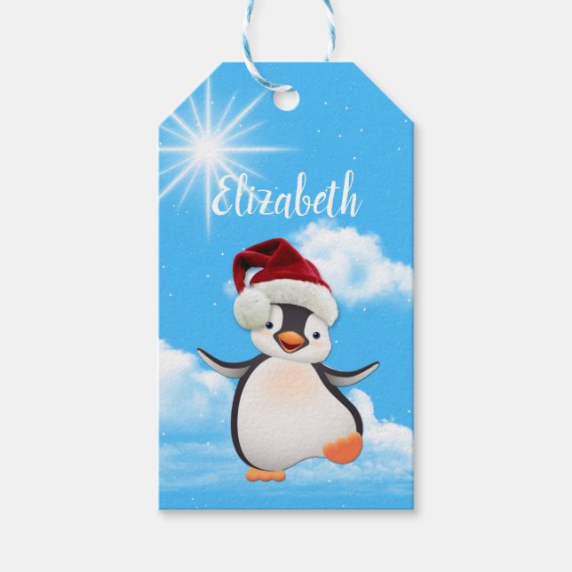 Fun Happy Skiing Snowman Gift Tags (Front)