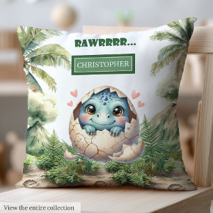 Fun Hatching Soon Baby Dinosaur Personalized  Throw Pillow