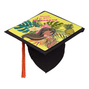 Fun Hawaiian Luau Tropical Graduation Hula Girl Graduation Cap Topper