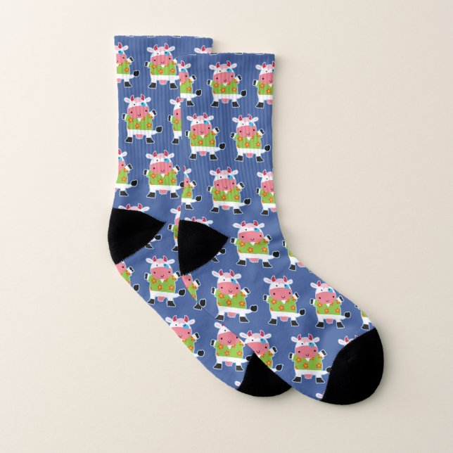 Fun Hawaiian Shirt Cartoon Cow Socks (Pair)