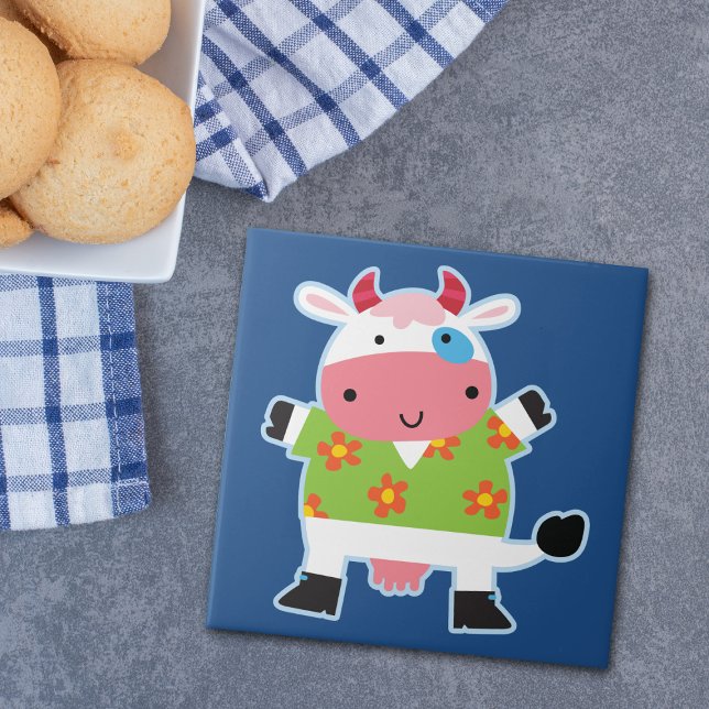 Fun Hawaiian Shirt Cartoon Cow Tile (Creator Uploaded)