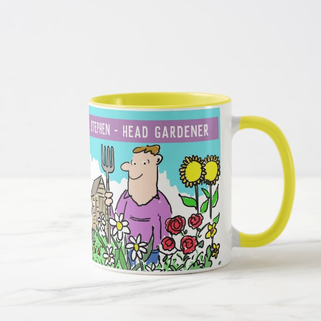 Fun Head Gardener Mug. Add your Name Choice. Mug (Right)