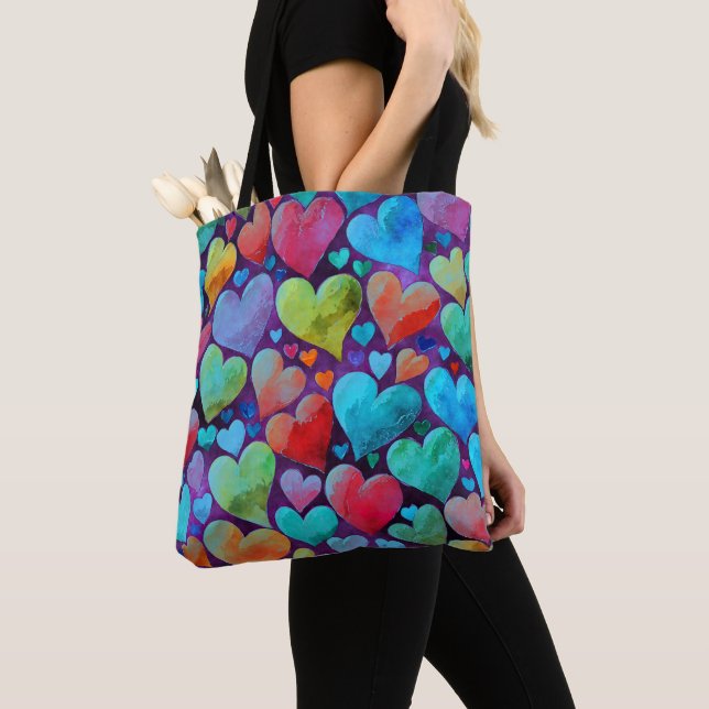 Fun Heart Pattern Blue Mix Tote Bag (Close Up)