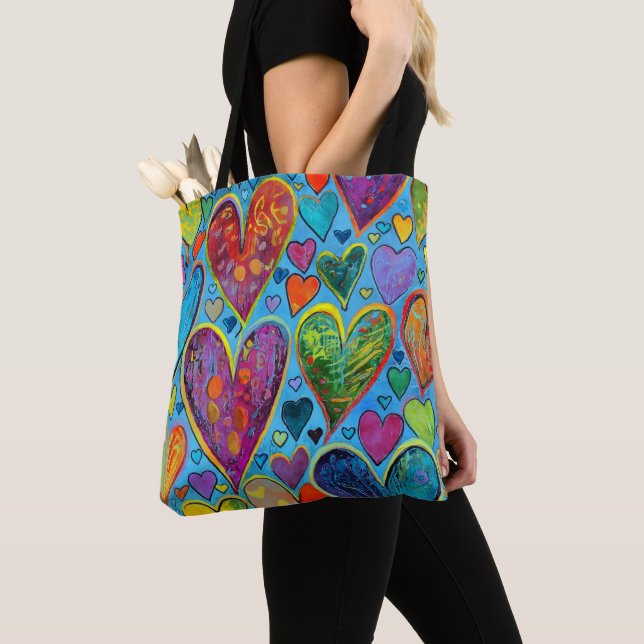 Fun Heart Pattern Blue Mix Tote Bag (Close Up)