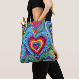 Fun Heart Pattern Blue Mix Tote Bag