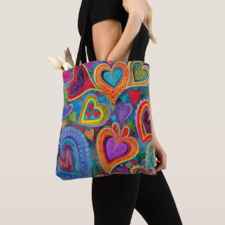 Fun Heart Pattern Purple Mix Tote Bag