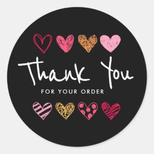 fun heart thank you black classic round sticker