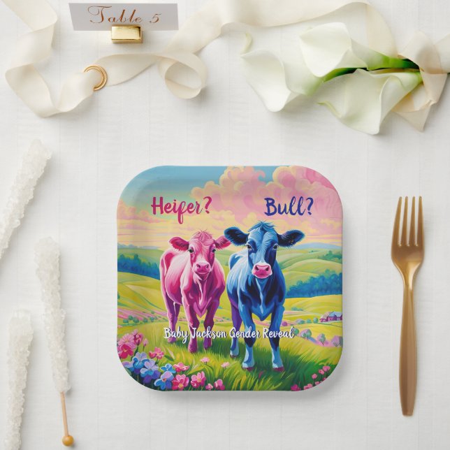 Fun Heifer or Bull Gender Reveal  Paper Plate (Wedding)