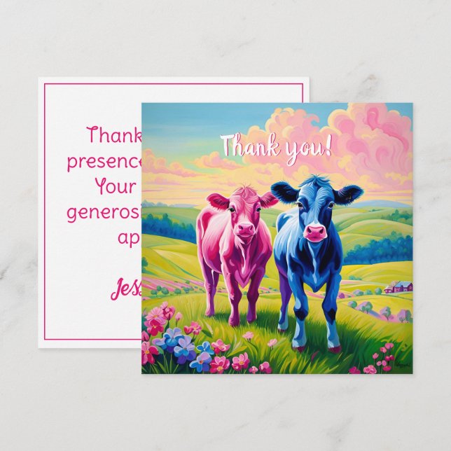 Fun Heifer or Bull Gender Reveal  Thank You Card (Front/Back)