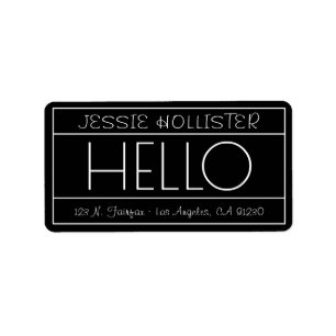 Fun "Hello" Return Address Label Black & White