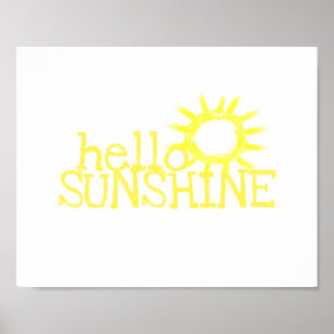 fun hello sunshine quote yellow and white poster
