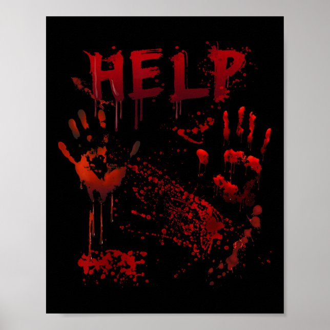 Fun Help Bloody Handprint Halloween Costume Matchi Poster (Front)