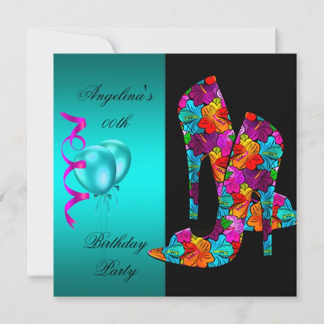 FUN High Heel Shoes Birthday Party floral Invitation (Front)
