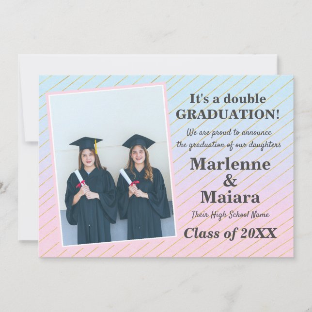 Fun High School Twins Double Graduation Photo Announcement (Front)