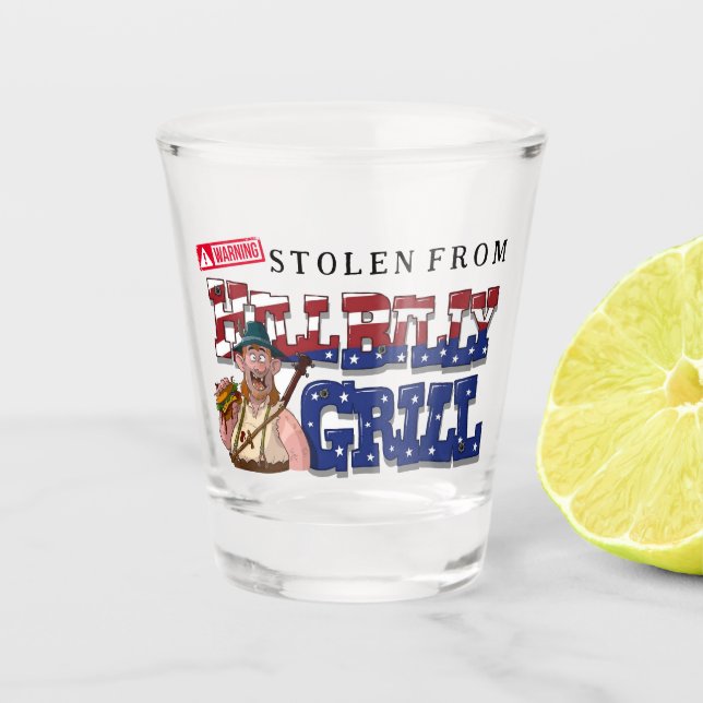 Fun HillBilly Grill Denmark Shot Glass!  Glass (Front)