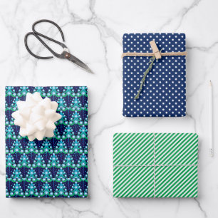 Fun Hip Dark Azure Blue Lime Green Trees Art Wrapping Paper Sheet