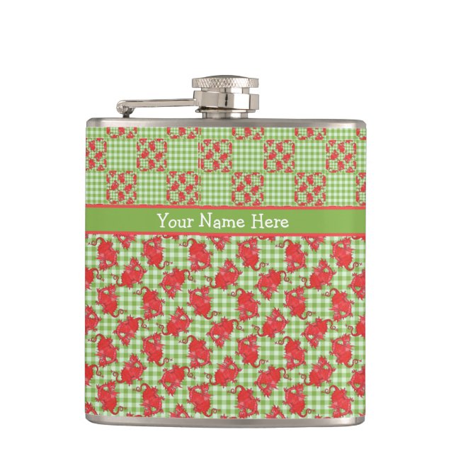 Fun Hip Flask to Personalize: Cute Red Dragons (Front)