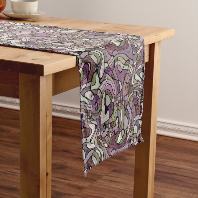 Fun Hip Purple Violet Black Mosaic Art Pattern Short Table Runner (In Situ)