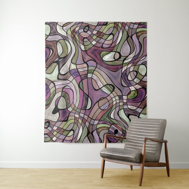 Fun Hip Purple Violet Black Mosaic Art Pattern Tapestry (In Situ)