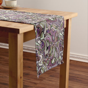 Fun Hip Purple Violet Black Mosaic Art Short Table Runner