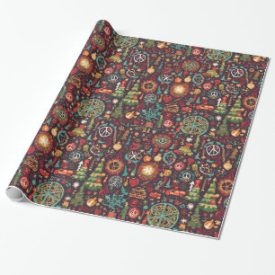 Fun hippie colourful holiday Christmas wrapping Paper