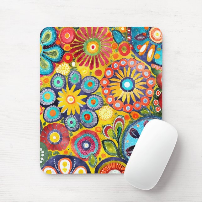 Fun Hippie Flower Patterned Mouse Pad (With Mouse)