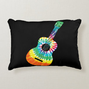 Fun Hippie Rainbow Tie Dye Acoustic Guitar Premium Accent Pillow