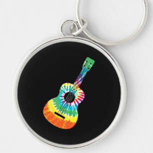 Fun Hippie Rainbow Tie Dye Acoustic Guitar Premium Keychain
