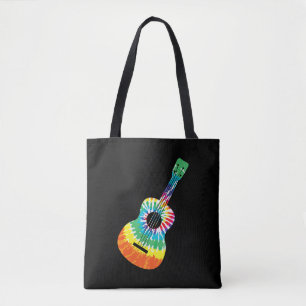 Fun Hippie Rainbow Tie Dye Acoustic Guitar Premium Tote Bag