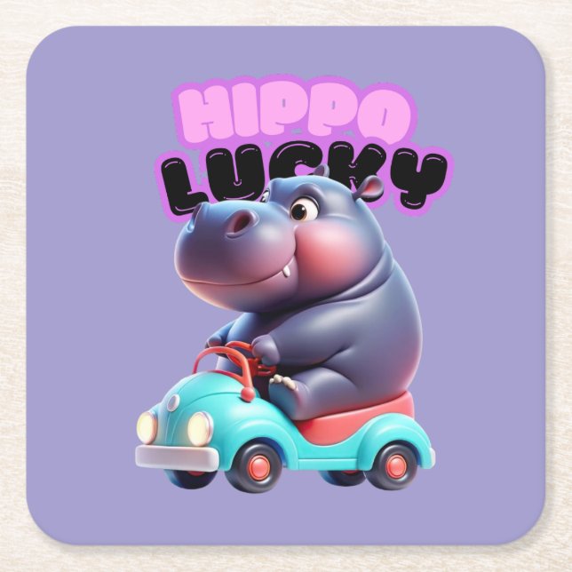 Fun Hippo Paper Coaster (Front)
