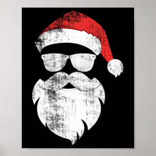 Fun Hipster Santa Face With Hat Beard and Glasses Poster