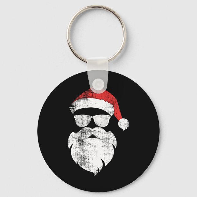 Fun Hipster Santa Face With Hat Beard And Gles Chr Keychain (Front)