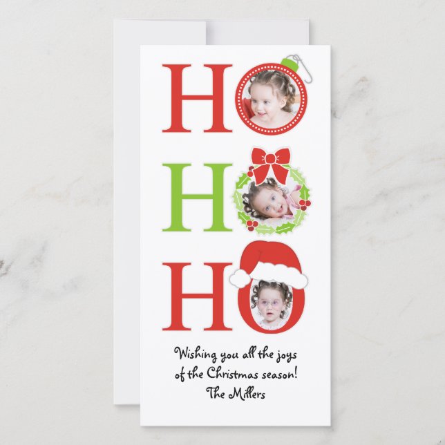 Fun HO HO HO Photo Frame Christmas Greeting Card (Front)