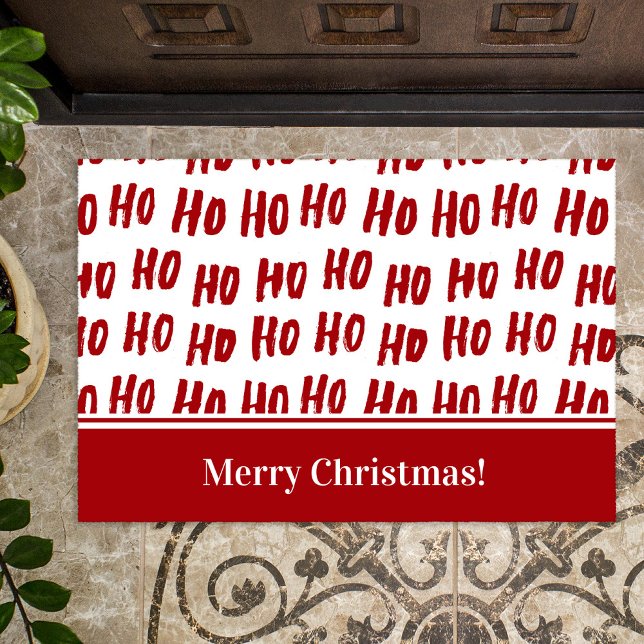 Fun Ho Ho Ho Red Holiday Pattern Merry Christmas Doormat (Creator Uploaded)