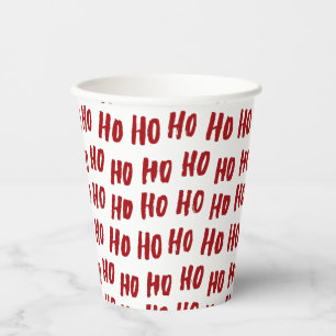 Fun Ho Ho Ho Text Red Holiday Pattern Christmas Paper Cups