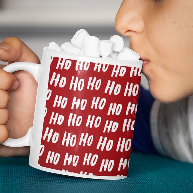 Fun Ho Ho Ho Text Red Holiday Pattern Christmas v2 Coffee Mug (Creator Uploaded)