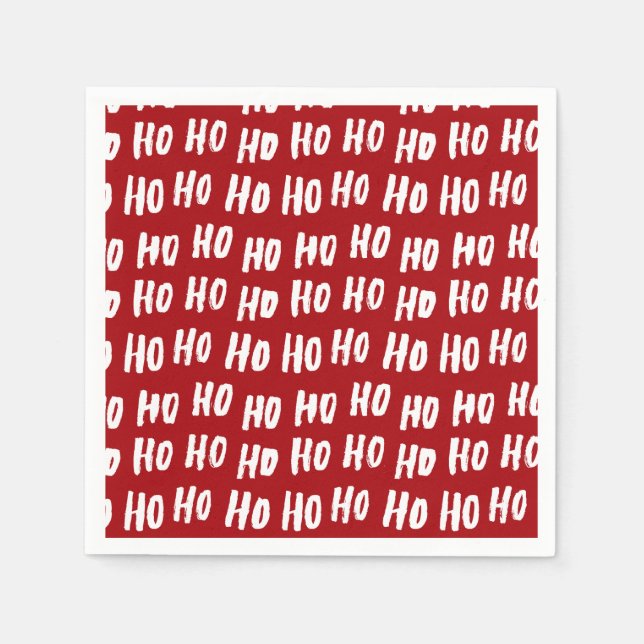 Fun Ho Ho Ho Text Red Holiday Pattern Christmas v2 Napkin (Front)