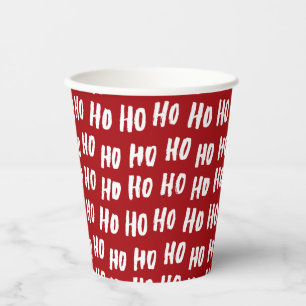 Fun Ho Ho Ho Text Red Holiday Pattern Christmas v2 Paper Cups