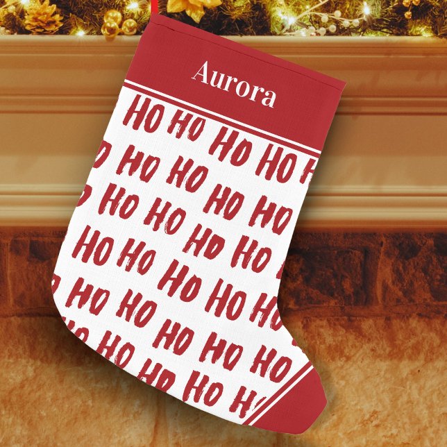 Fun Ho Ho Ho Text Red Holiday Pattern Small Christmas Stocking (Creator Uploaded)